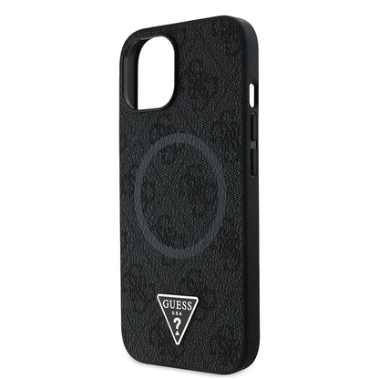 iPhone 14 Kılıf Guess Orjinal Lisanslı M-safe Şarj Özellikli PU Üçgen Logo 4G Desenli Kılıf