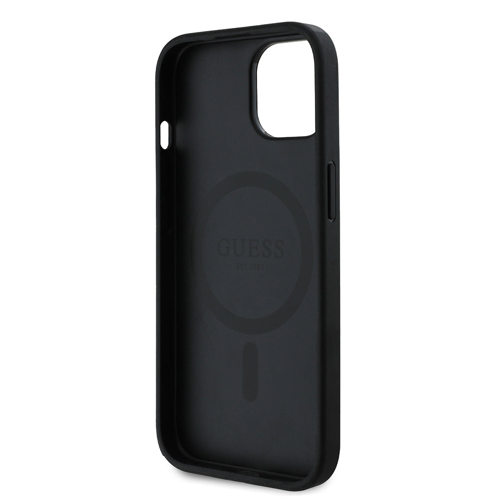 iPhone 14 Kılıf Guess Orjinal Lisanslı M-safe Şarj Özellikli PU Üçgen Logo 4G Desenli Kılıf