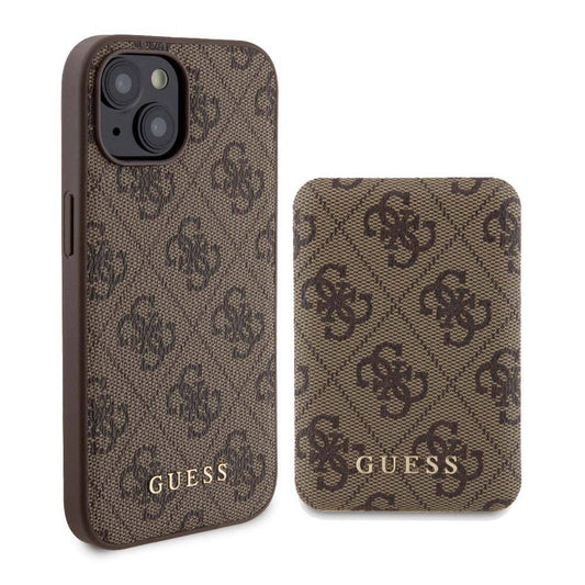 iPhone 14 Kılıf Guess Orjinal Lisanslı M-safe Şarj Özellikli Yazı Logolu 4G Desenli Kılıf + Powerbank 5000mAh 2in1 Set