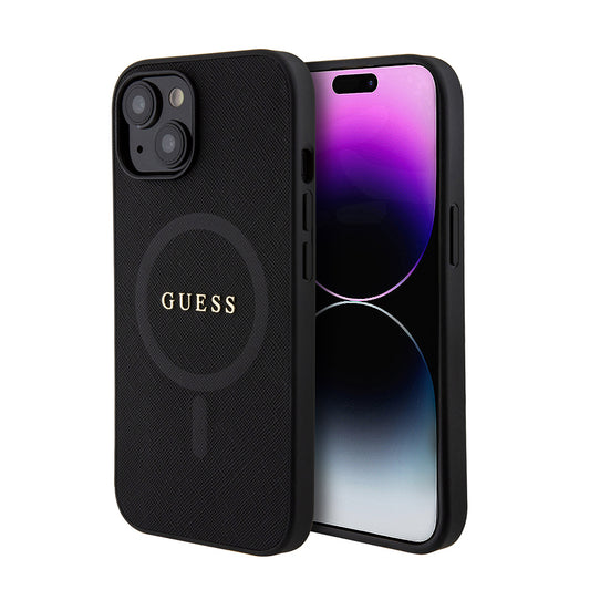 iPhone 14 Kılıf Guess Orjinal Lisanslı M-safe Şarj Özellikli Yazı Logolu Saffiano Classic Kılıf