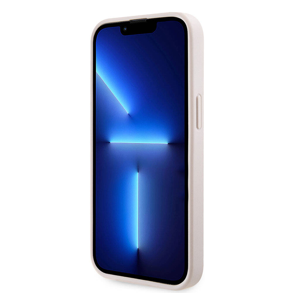 iPhone 14 Kılıf Guess Orjinal Lisanslı PU Deri Taşlı Üçgen Logo 4G Desenli Kılıf