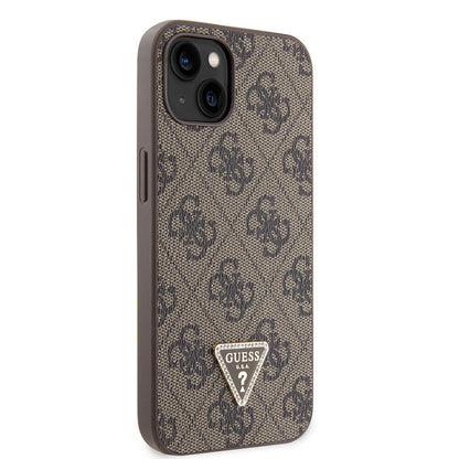 iPhone 14 Kılıf Guess Orjinal Lisanslı PU Deri Taşlı Üçgen Logo 4G Desenli Kılıf