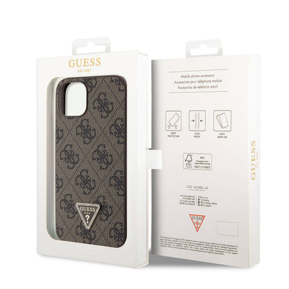 iPhone 14 Kılıf Guess Orjinal Lisanslı PU Deri Taşlı Üçgen Logo 4G Desenli Kılıf