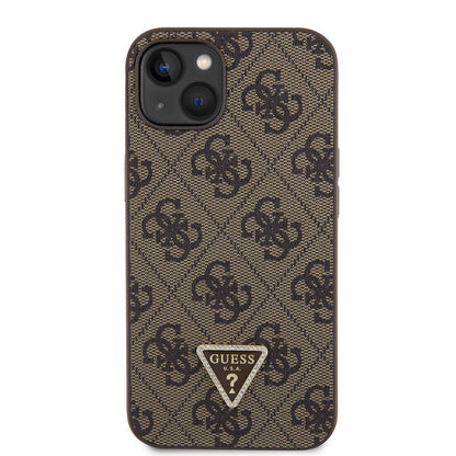 iPhone 14 Kılıf Guess Orjinal Lisanslı PU Deri Taşlı Üçgen Logo 4G Desenli Kılıf