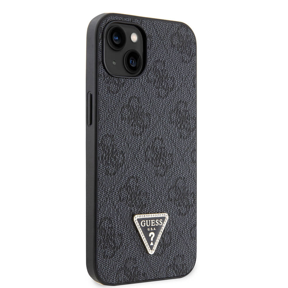 iPhone 14 Kılıf Guess Orjinal Lisanslı PU Deri Taşlı Üçgen Logo 4G Desenli Kılıf