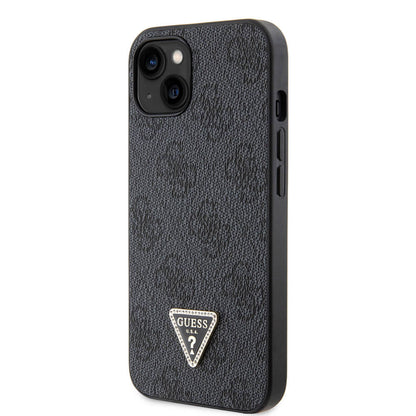 iPhone 14 Kılıf Guess Orjinal Lisanslı PU Deri Taşlı Üçgen Logo 4G Desenli Kılıf