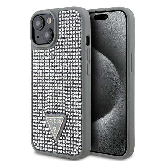 iPhone 14 Kılıf Guess Orjinal Lisanslı Taşlı Arka Yüzey Üçgen Logolu Kılıf