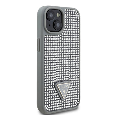 Apple iPhone 14 Kılıf Guess Orjinal Lisanslı Taşlı Arka Yüzey Üçgen Logolu Kapak Pembe
