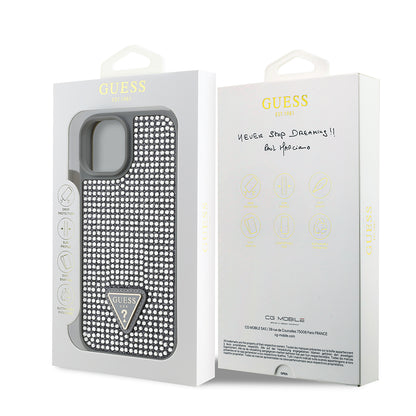 iPhone 14 Kılıf Guess Orjinal Lisanslı Taşlı Arka Yüzey Üçgen Logolu Kılıf
