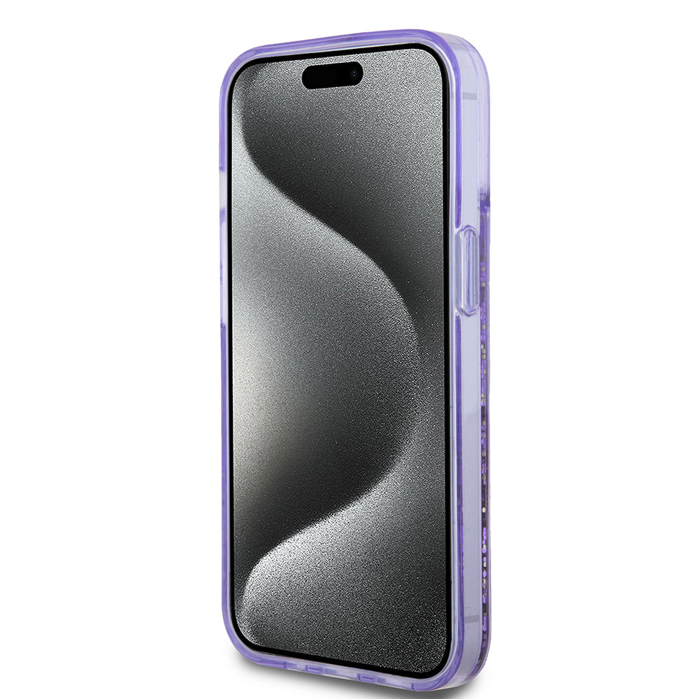 iPhone 14 Kılıf Guess Orjinal Lisanslı Transparan Sıvılı Simli Altın Çizgili Kılıf