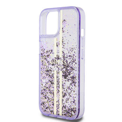 iPhone 14 Kılıf Guess Orjinal Lisanslı Transparan Sıvılı Simli Altın Çizgili Kılıf