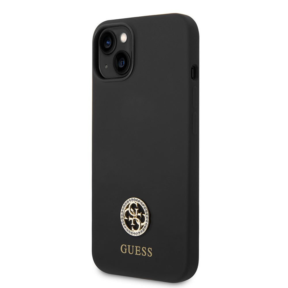 iPhone 14 Kılıf Guess Orjinal Lisanslı Yazı ve Taşlı 4G Logolu Silikon Kılıf