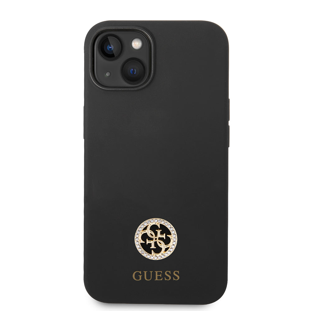 iPhone 14 Kılıf Guess Orjinal Lisanslı Yazı ve Taşlı 4G Logolu Silikon Kılıf