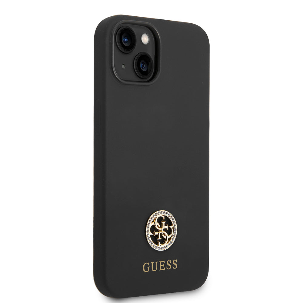 iPhone 14 Kılıf Guess Orjinal Lisanslı Yazı ve Taşlı 4G Logolu Silikon Kılıf