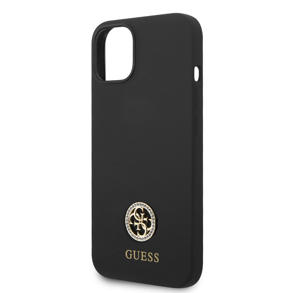 iPhone 14 Kılıf Guess Orjinal Lisanslı Yazı ve Taşlı 4G Logolu Silikon Kılıf
