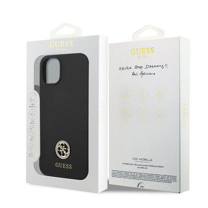 iPhone 14 Kılıf Guess Orjinal Lisanslı Yazı ve Taşlı 4G Logolu Silikon Kılıf