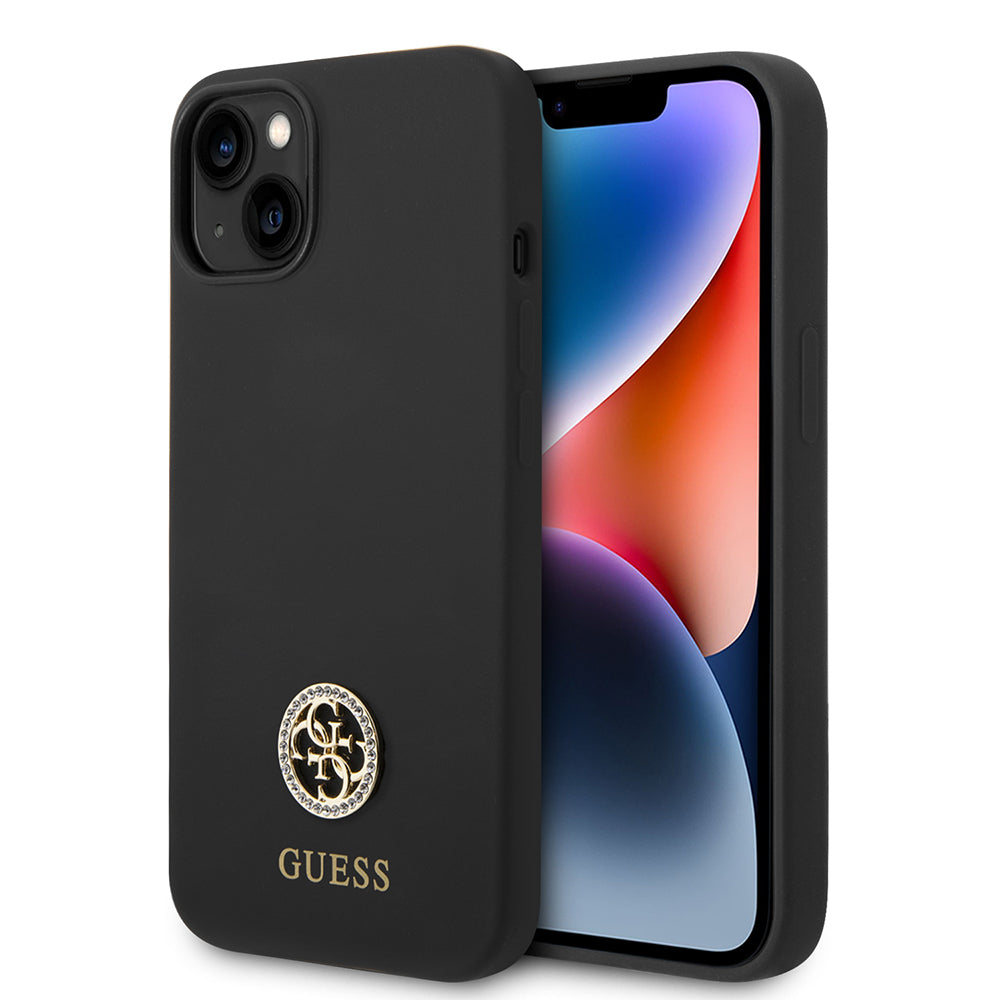 iPhone 14 Kılıf Guess Orjinal Lisanslı Yazı ve Taşlı 4G Logolu Silikon Kılıf