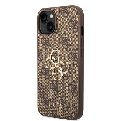 Apple iPhone 14 Kılıf Guess PU Deri Büyük Metal Logo Dizaynlı Kapak Pembe