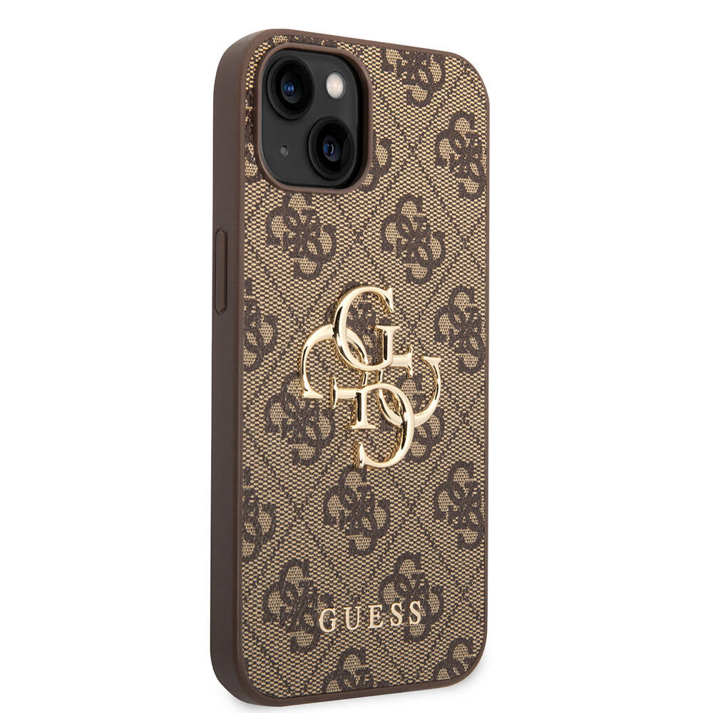 Apple iPhone 14 Kılıf Guess PU Deri Büyük Metal Logo Dizaynlı Kapak Pembe