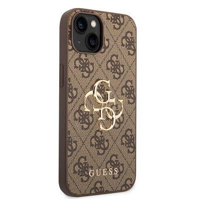 Apple iPhone 14 Kılıf Guess PU Deri Büyük Metal Logo Dizaynlı Kapak Pembe