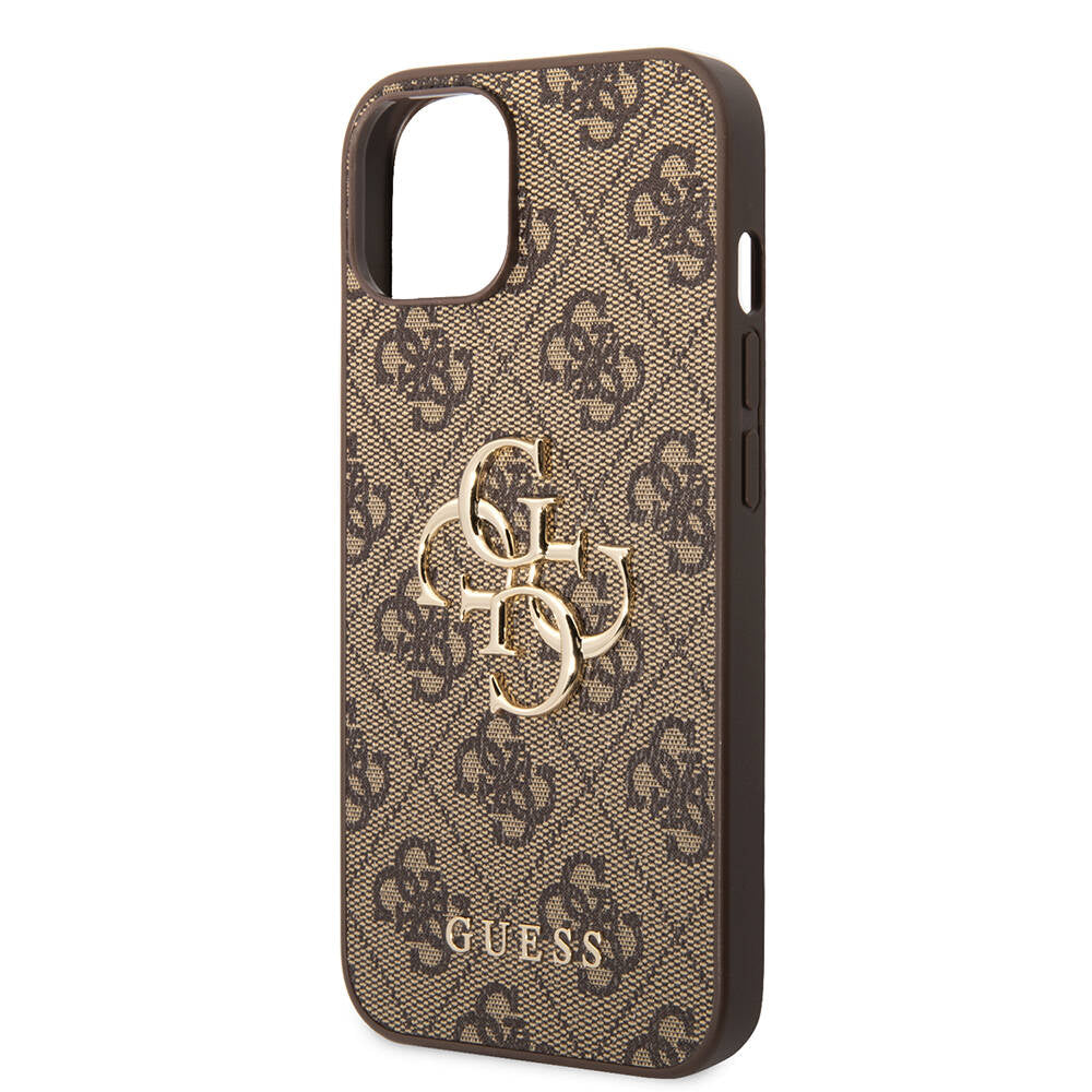 Apple iPhone 14 Kılıf Guess PU Deri Büyük Metal Logo Dizaynlı Kapak Pembe