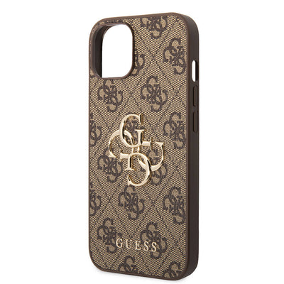 Apple iPhone 14 Kılıf Guess PU Deri Büyük Metal Logo Dizaynlı Kapak Pembe