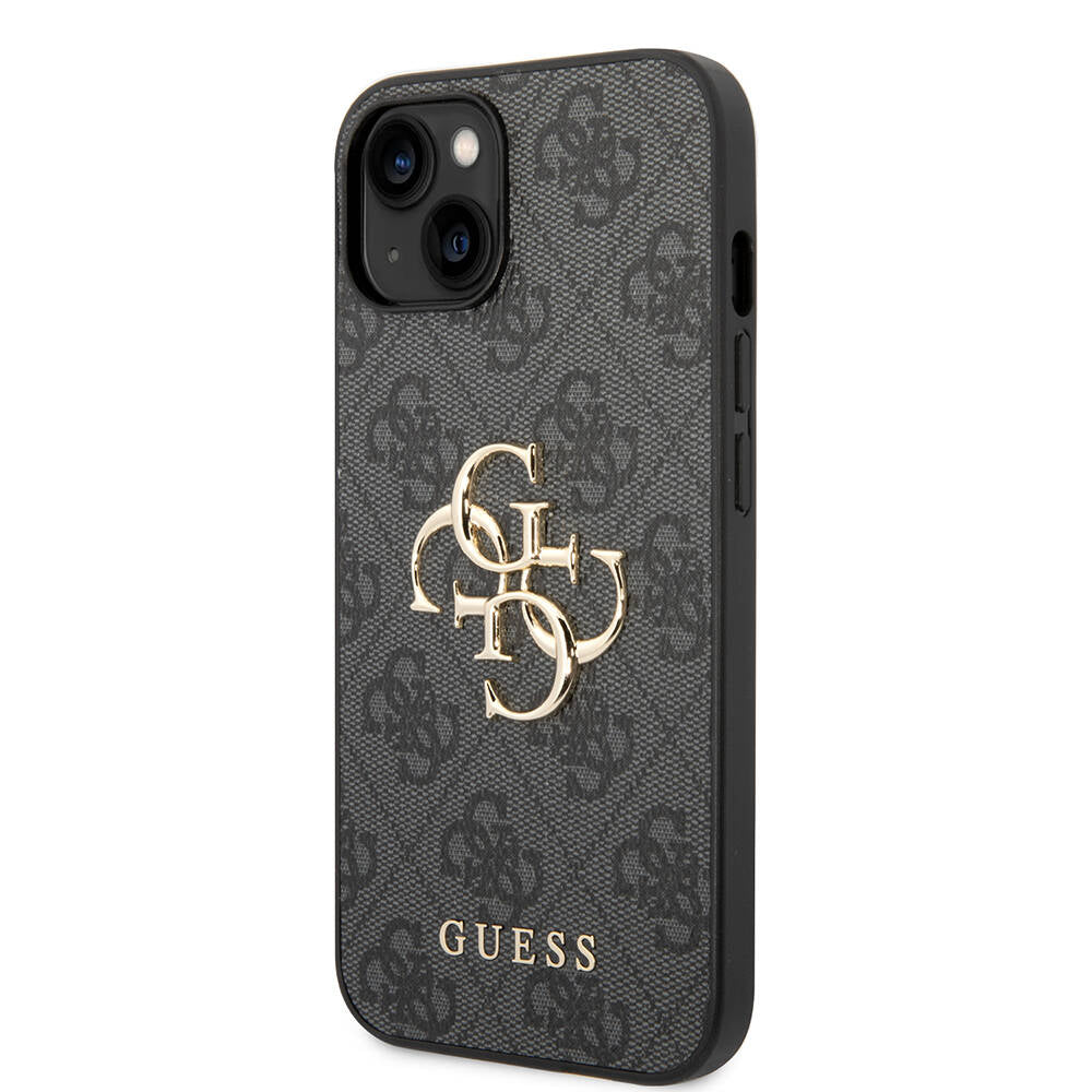 Apple iPhone 14 Kılıf Guess PU Deri Büyük Metal Logo Dizaynlı Kapak Gri