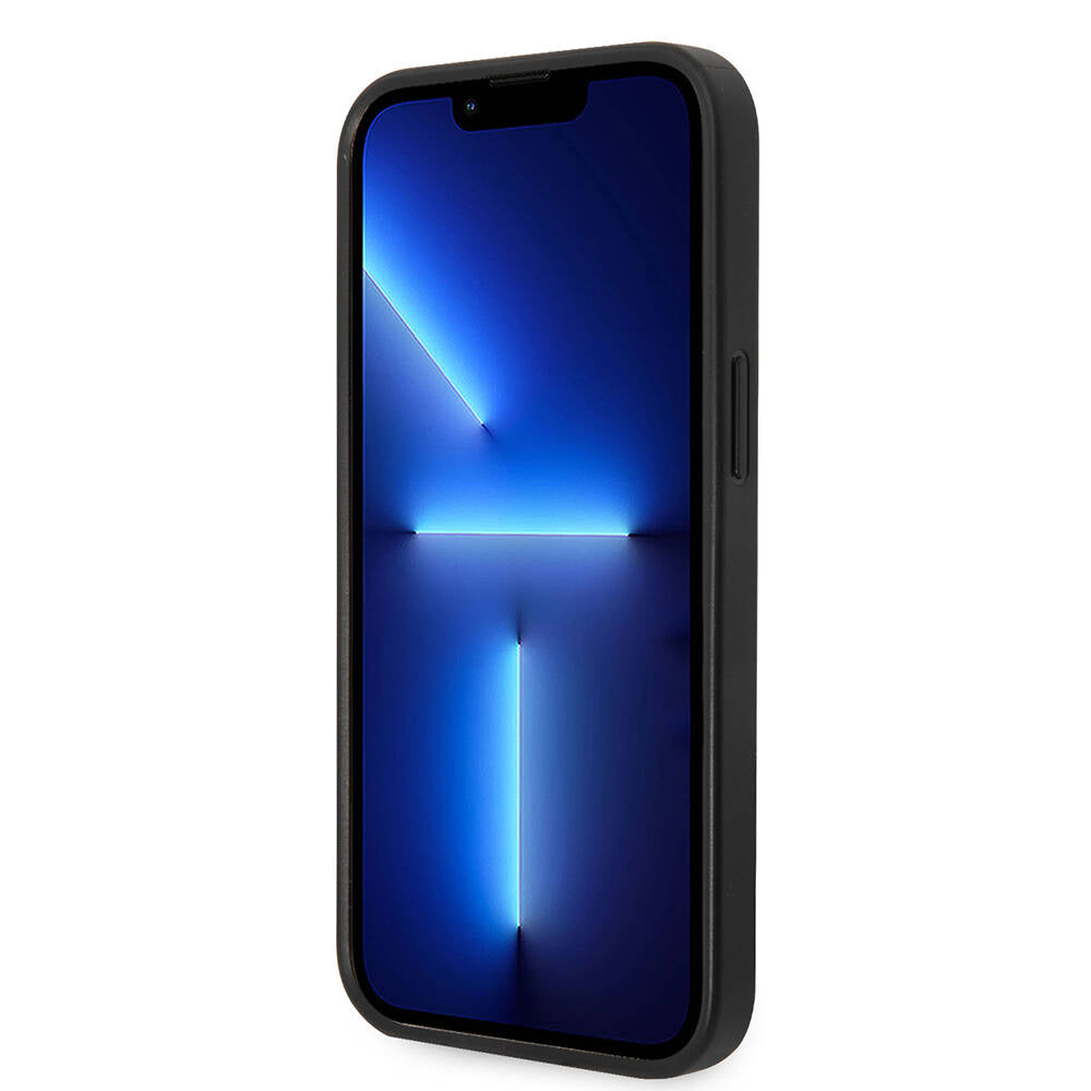 Apple iPhone 14 Kılıf Guess PU Deri Büyük Metal Logo Dizaynlı Kapak Gri