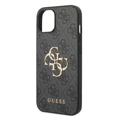 Apple iPhone 14 Kılıf Guess PU Deri Büyük Metal Logo Dizaynlı Kapak Kahverengi