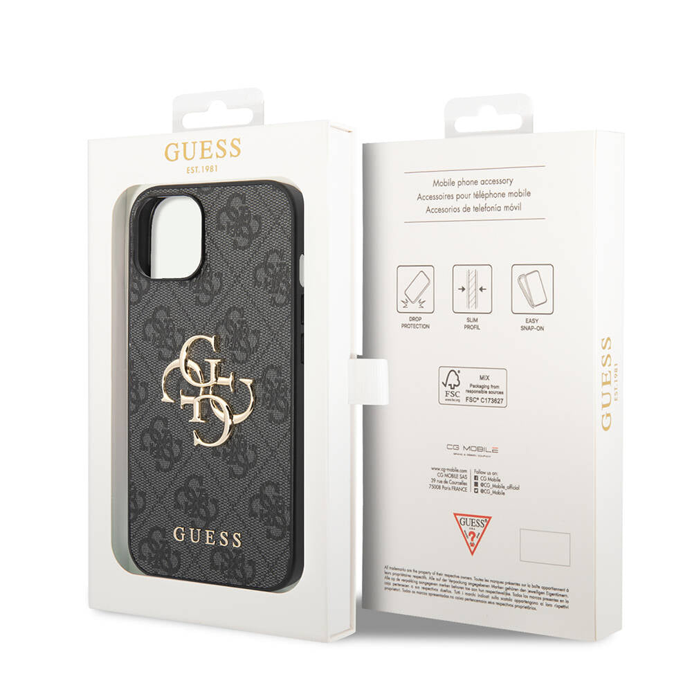 Apple iPhone 14 Kılıf Guess PU Deri Büyük Metal Logo Dizaynlı Kapak Pembe