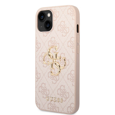 Apple iPhone 14 Kılıf Guess PU Deri Büyük Metal Logo Dizaynlı Kapak Kahverengi