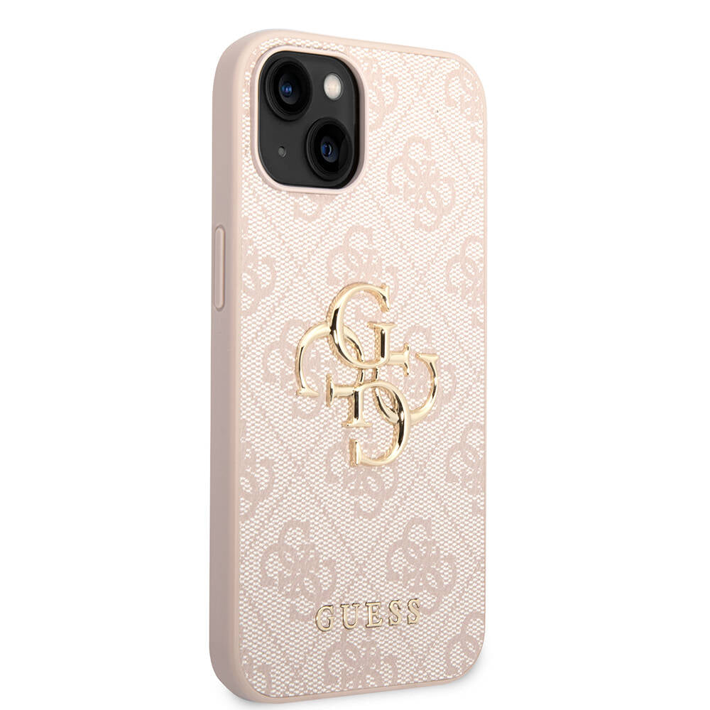 Apple iPhone 14 Kılıf Guess PU Deri Büyük Metal Logo Dizaynlı Kapak Pembe