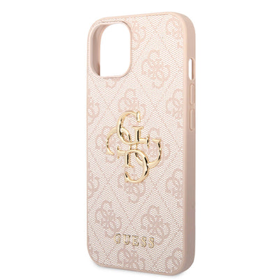 Apple iPhone 14 Kılıf Guess PU Deri Büyük Metal Logo Dizaynlı Kapak Kahverengi