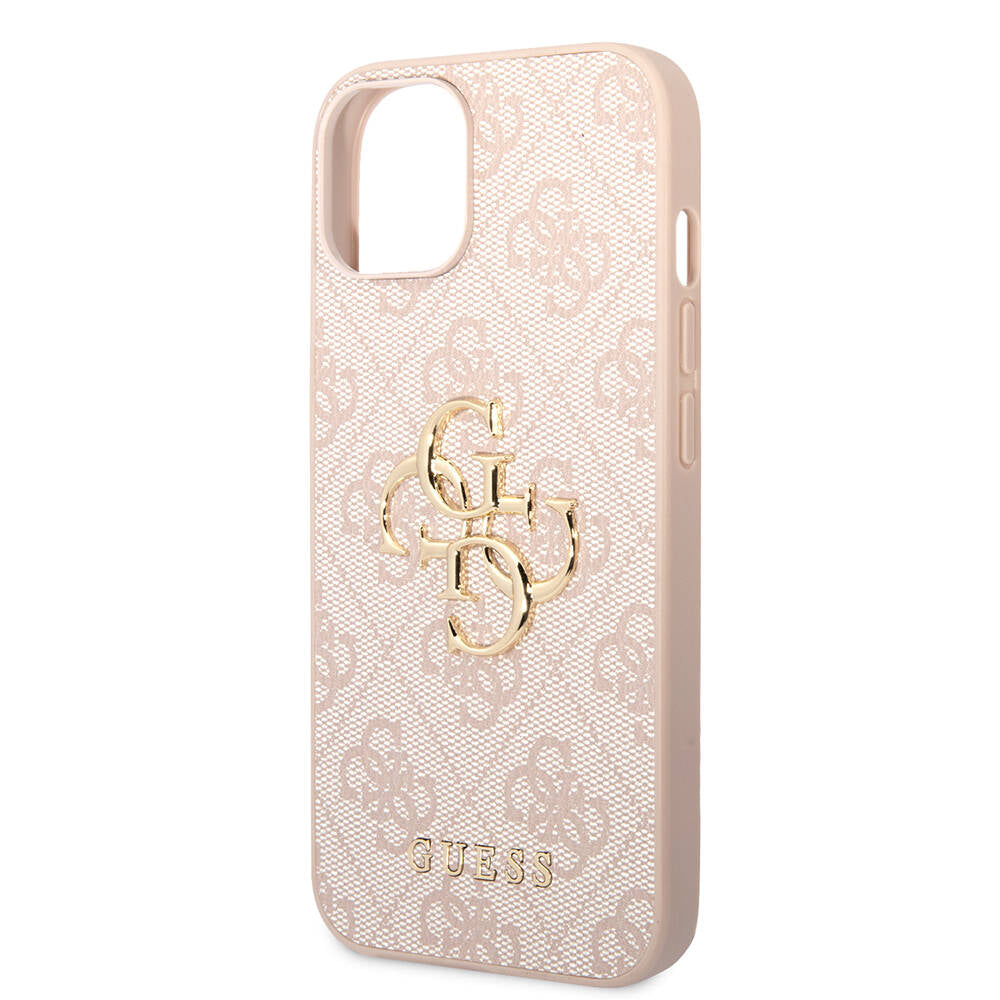 Apple iPhone 14 Kılıf Guess PU Deri Büyük Metal Logo Dizaynlı Kapak Pembe