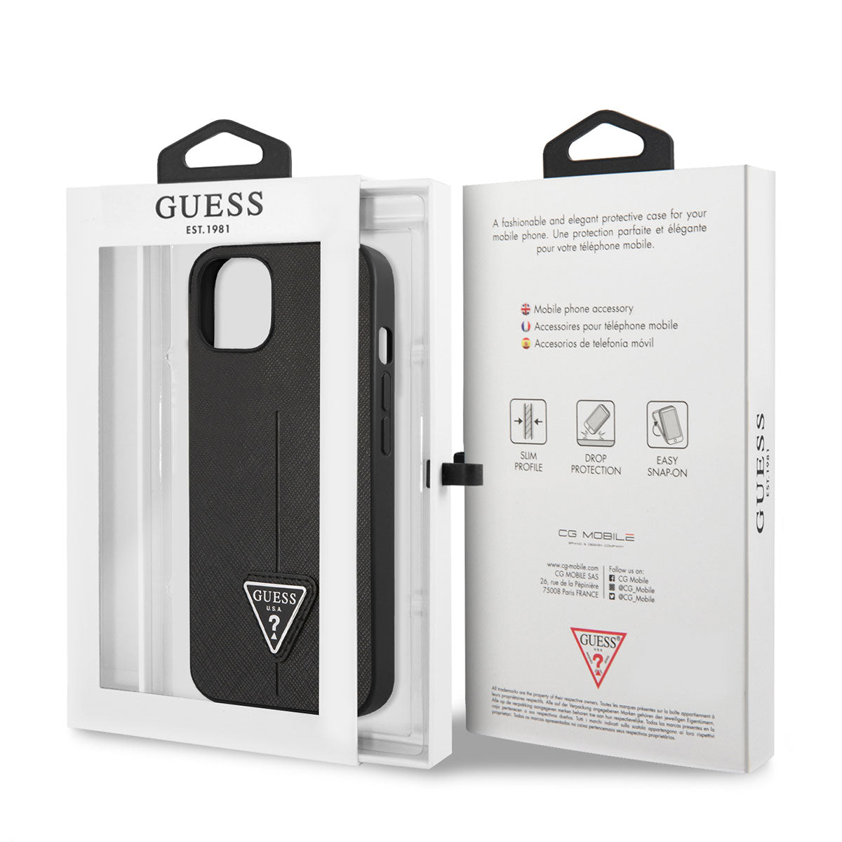 iPhone 14 Kılıf GUESS PU Safran Deri Üçgen Logo Dizayn Kılıf