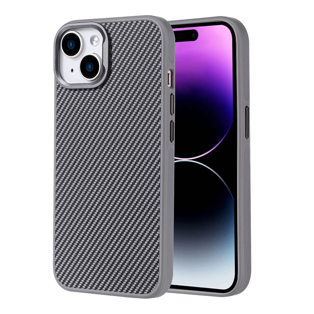 iPhone 14 Kılıf M-safe Şarj Özellikli Karbon Fiber Görünümlü Zore Troy Kılıf