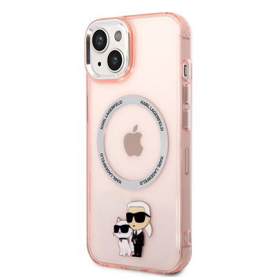 Apple iPhone 14 Kılıf Karl Lagerfeld Magsafe Şarj Özellikli K&C Dizayn Kapak Pembe