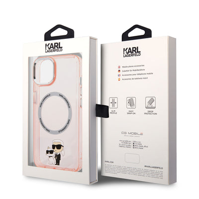 Apple iPhone 14 Kılıf Karl Lagerfeld Magsafe Şarj Özellikli K&C Dizayn Kapak Pembe
