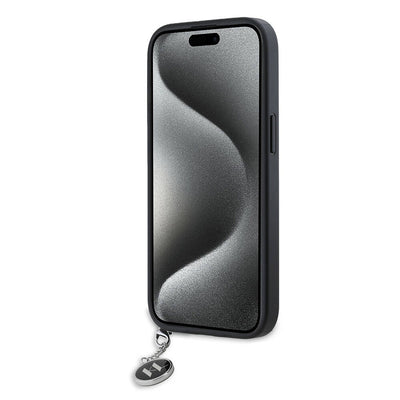 Apple iPhone 14 Kılıf Karl Lagerfeld Orjinal Lisanslı Anahtarlıklı Taşlı KL Yazılı Saffiano Rhinestones Kapak Pembe