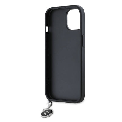 Apple iPhone 14 Kılıf Karl Lagerfeld Orjinal Lisanslı Anahtarlıklı Taşlı KL Yazılı Saffiano Rhinestones Kapak Pembe