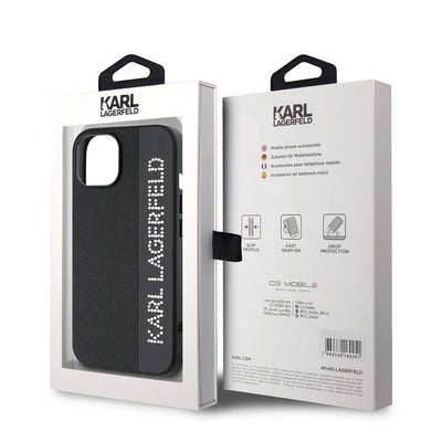 Apple iPhone 14 Kılıf Karl Lagerfeld Orjinal Lisanslı Anahtarlıklı Taşlı KL Yazılı Saffiano Rhinestones Kapak Pembe