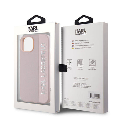 iPhone 14 Kılıf Karl Lagerfeld Orjinal Lisanslı Anahtarlıklı Taşlı KL Yazılı Saffiano Rhinestones Kılıf