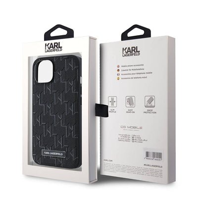 Apple iPhone 14 Kılıf Karl Lagerfeld Orjinal Lisanslı Magsafe Şarj Özellikli KL Yazılı Hot Stamp Kapak Krem