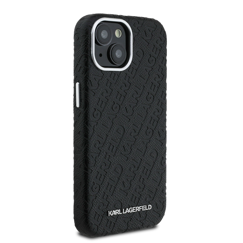 iPhone 14 Kılıf Karl Lagerfeld Orjinal Lisanslı PU Deri Damgalı Metal Yazı Logolu Kılıf
