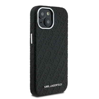iPhone 14 Kılıf Karl Lagerfeld Orjinal Lisanslı PU Deri Damgalı Metal Yazı Logolu Kılıf
