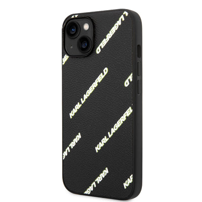 Apple iPhone 14 Kılıf Karl Lagerfeld PU Suni Deri Logolu Dizayn Kapak Siyah