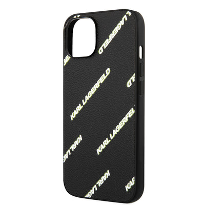 Apple iPhone 14 Kılıf Karl Lagerfeld PU Suni Deri Logolu Dizayn Kapak Siyah