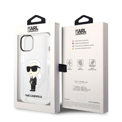 Apple iPhone 14 Kılıf Karl Lagerfeld Transparan İkonik Karl Dizayn Kapak Renksiz