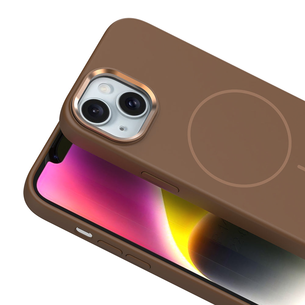 Apple iPhone 14 Kılıf M-Safe Şarj Özellikli Metal Kamera Çerçeveli Zore Edi Silikon Kapak Koyu Gri