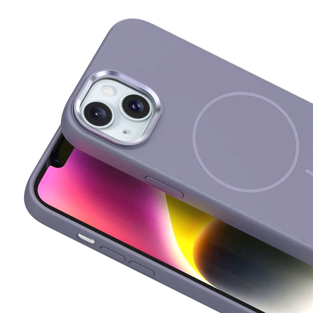 Apple iPhone 14 Kılıf M-Safe Şarj Özellikli Metal Kamera Çerçeveli Zore Edi Silikon Kapak Lacivert